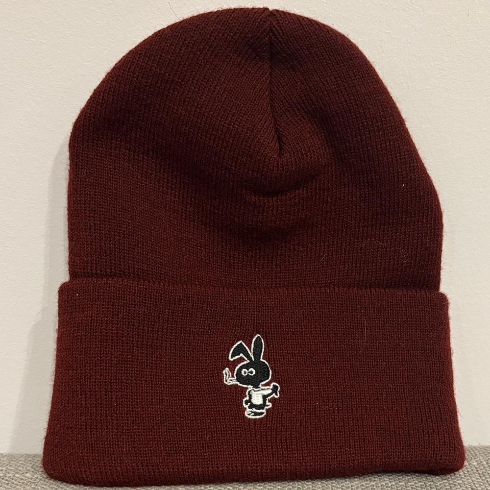Maroon Beanie with Cartoon Bunny Design